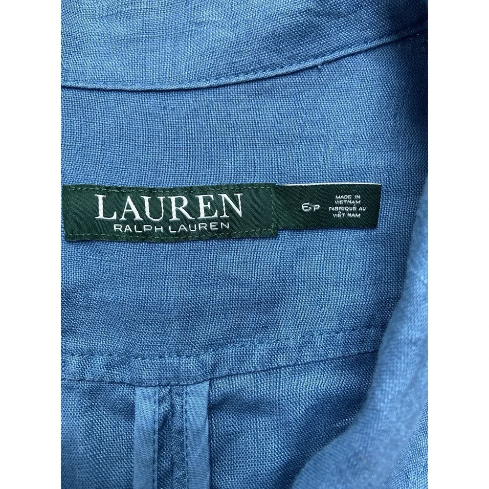 Lauren Ralph Lauren Blazer Womens 6P Blue 100%‎ Linen Utility Safari Jacket